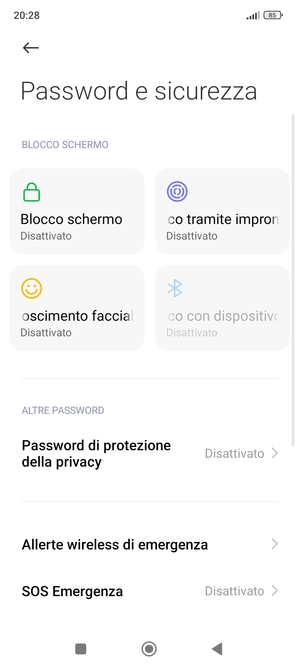 Per attivare il blocco dello schermo, torna al menu Password e sicurezza e seleziona Blocco schermo