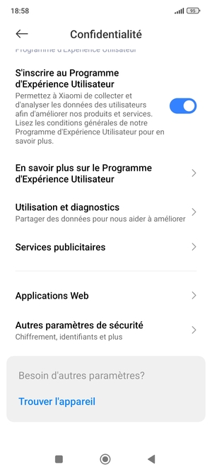 Faites défiler et sélectionnez Autres paramètres de sécurité