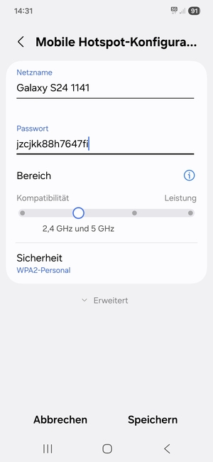 Geben Sie ein Passwort mit mindestens 8 Zeichen ein und wählen Sie Speichern