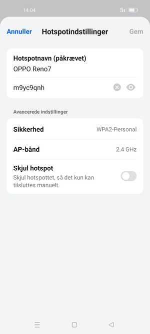 Indtast en Wi-Fi-hotspot adgangskode på minimum 8 tegn og vælg Gem