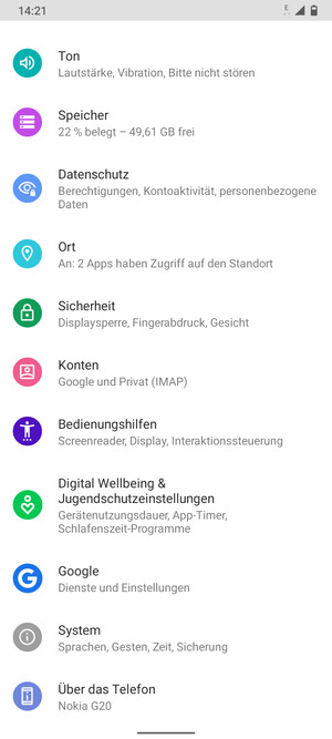 Scrollen Sie und wählen Sie Konten