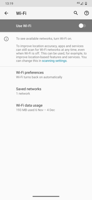 Turn on Use Wi-Fi