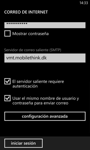 Desmarque la casilla de verificación El servidor saliente requiere autenticación. Seleccione iniciar sesión