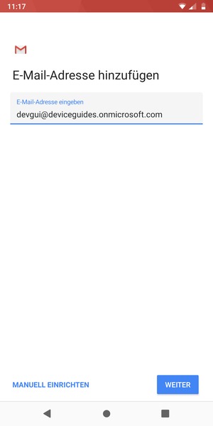 Geben Sie Ihre E-Mail-Adresse ein und wählen Sie MANUELL EINRICHTEN