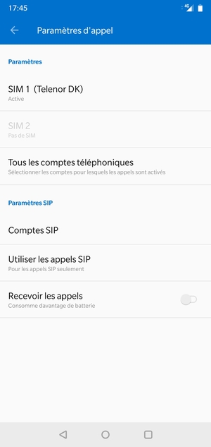 Sélectionnez SIM 1 ou SIM 2