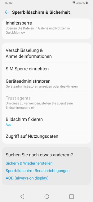Um die PIN für die SIM-Karte zu wechseln, scrollen Sie und wählen Sie SIM-Sperre einrichten