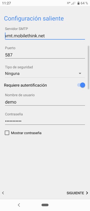 Introduzca la dirección de servidor saliente