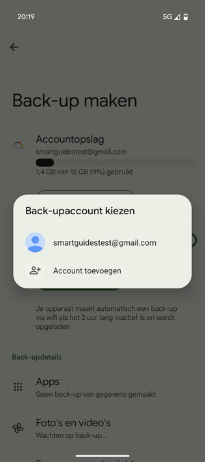 Selecteer uw back-up-account