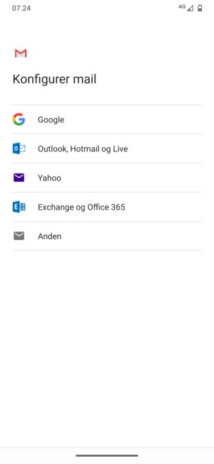 Vælg Exchange og Office 365