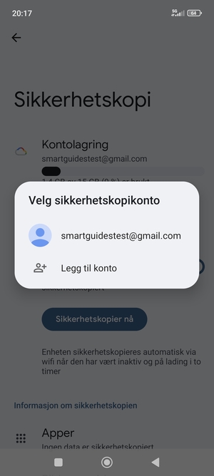 Velg sikkerhetskopi-kontoen din