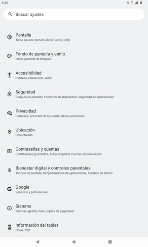 Desplácese y seleccione Seguridad