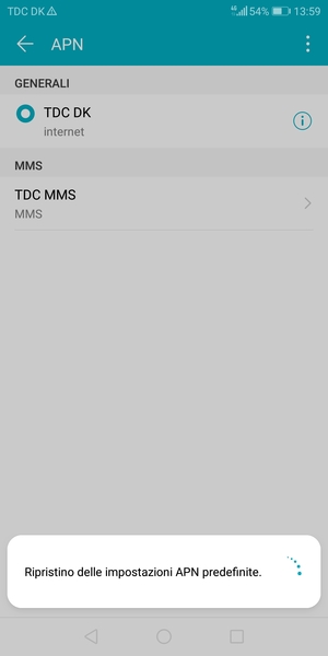 Le impostazioni del tuo telefono saranno ripristinate secondo le impostazioni internet e MMS predefinite