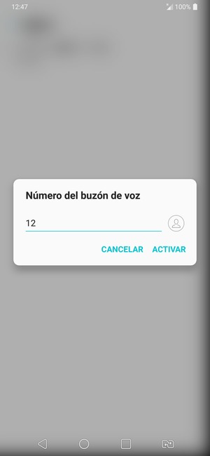 Introduzca el Número del buzón de voz y seleccione ACTIVAR