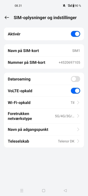 For at skifte netværk, hvis der opstår netværksproblemer, vælg Teleselskab