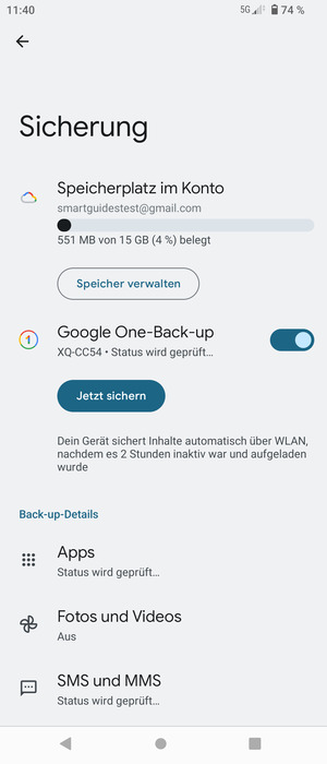 Wählen Sie Speicherplatz im Konto
