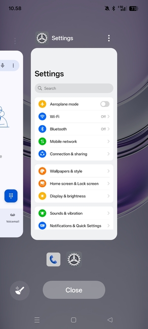 Select Close to close all running apps