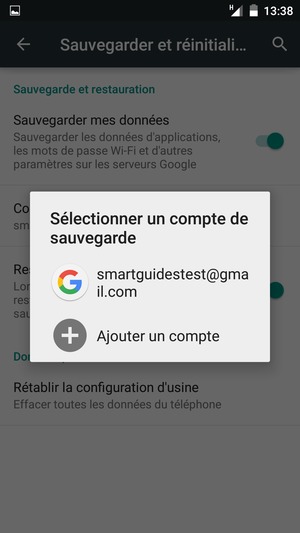 Sélectionnez votre compte de sauvegarde