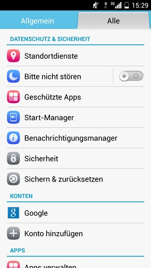 Scrollen Sie und wählen Sie Sicherheit