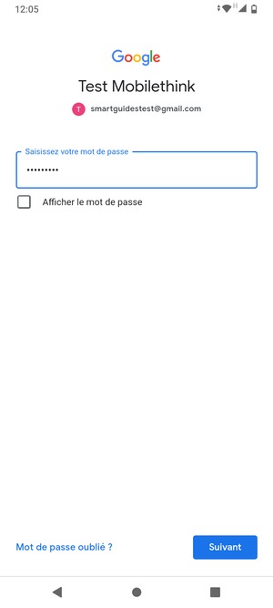 Saisissez votre mot de passe et sélectionnez Suivant