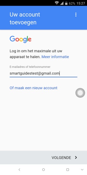Voer uw Gmail adres in en selecteer VOLGENDE