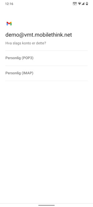 Velg Personlig (POP3) eller Personlig (IMAP)