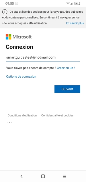 Saisissez votre adresse Hotmail et sélectionnez Suivant