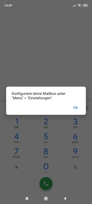 Falls Ihre Voicemail nicht eingerichtet ist, wählen Sie OK