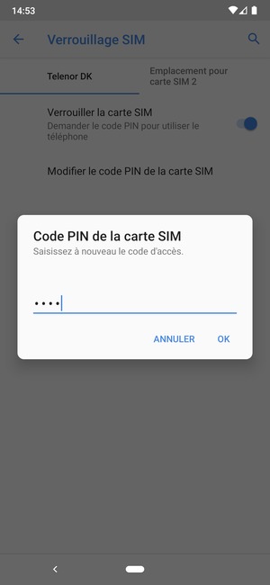 Veuillez confirmer votre nouveau code PIN de la carte SIM et sélectionner OK