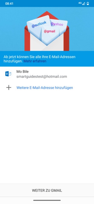 Wählen Sie WEITER ZU GMAIL