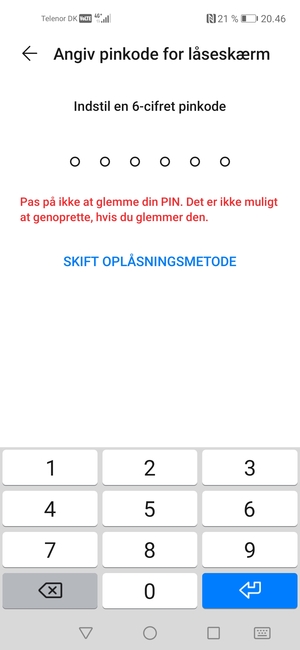 Vælg SKIFT OPLÅSNINGSMETODE