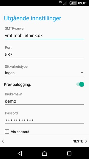 Skriv inn utgående serveradresse