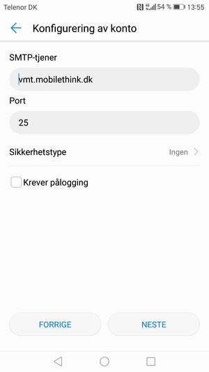 Fjern krysset i avkrysningsboksen Krever pålogging og velg NESTE