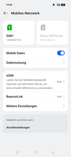 Wählen Sie SIM1 oder SIM2