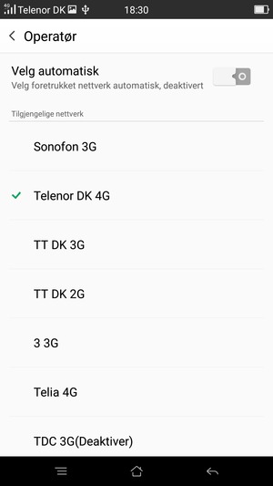 Velg en nettverksoperatør fra listen