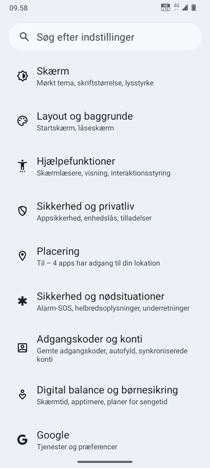 Scroll til og vælg Sikkerhed og privatliv