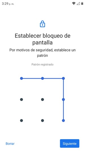 Dibuje un patrón de desbloqueo y seleccione Siguiente