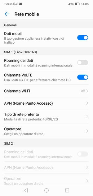 Scorri fino a SIM 1 o SIM 2 e seleziona Tipo di rete preferito