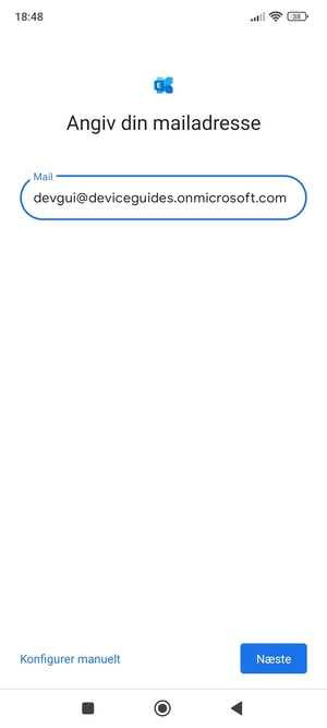 Indtast din e-mailadresse og vælg Konfigurer manuelt