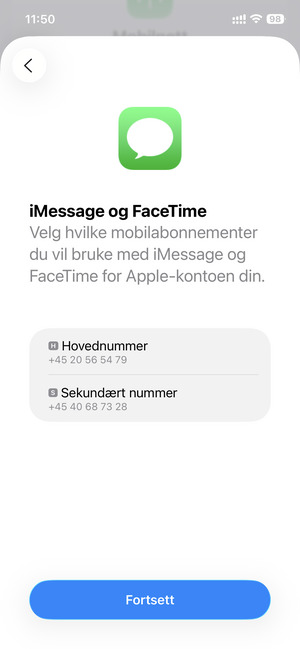 Velg ønsket alternativ og velg Fortsett