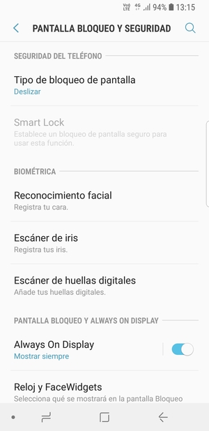 Para activar su bloqueo de pantalla, vaya al menú Pantalla Bloqueo y seguridad y seleccione Tipo de bloqueo de pantalla