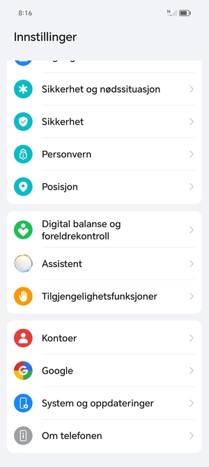 Bla til og velg Kontoer