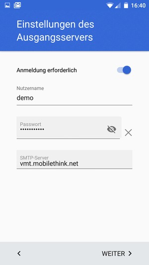 Geben Sie die Server-Adresse für ausgehende Post ein