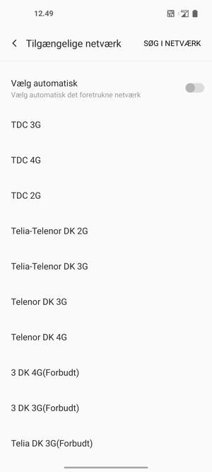 Vælg en netværksudbyder fra listen