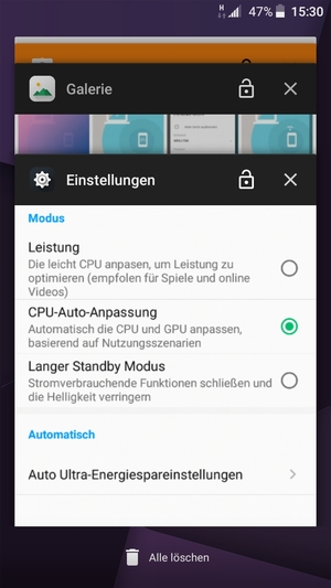Wählen Sie Alle löschen, um alle laufende Apps zu schließen