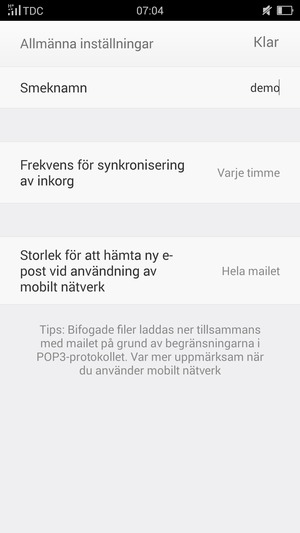 Ange ditt namn och välj Klar