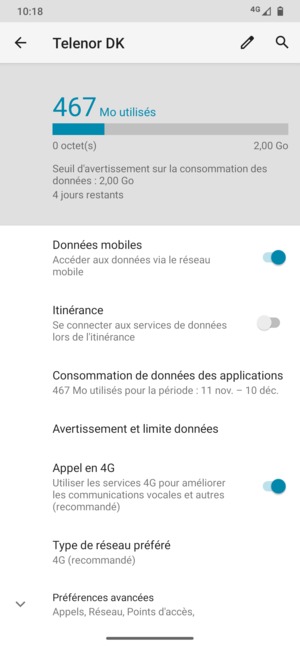 Pour changer de réseau en cas de problèmes de réseau, sélectionnez Préférences avancés