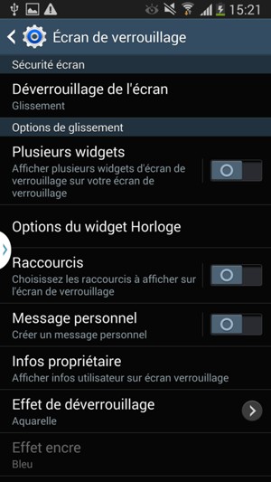 Sélectionnez Déverrouillage de l'écran