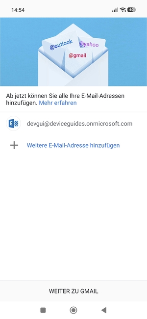 Wählen Sie WEITER ZU GMAIL