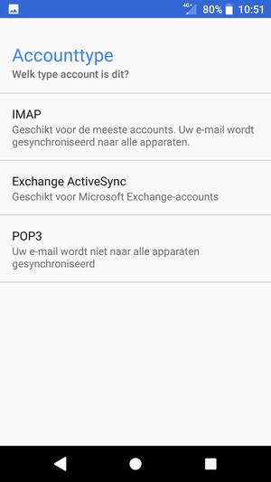 Selecteer IMAP of POP3