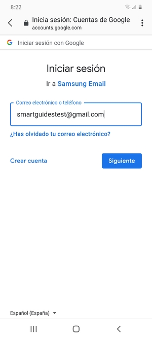 Introduzca su dirección de Gmail y seleccione Siguiente